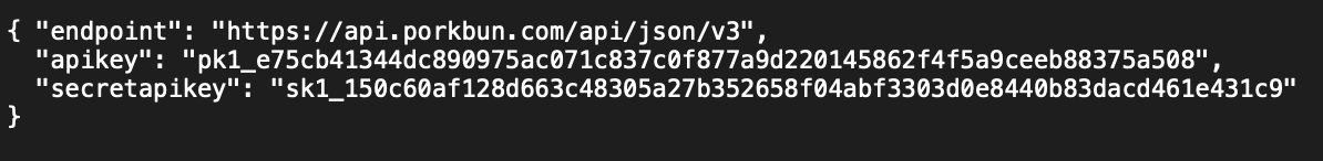 API Keys inputted into API client request